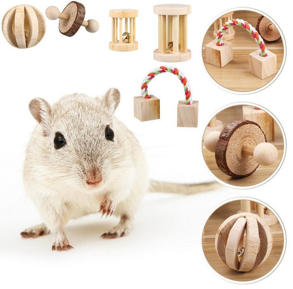 Giocattoli in legno per conigli, criceti, roditori e gatti (5 pezzi) - Vitafacile shop