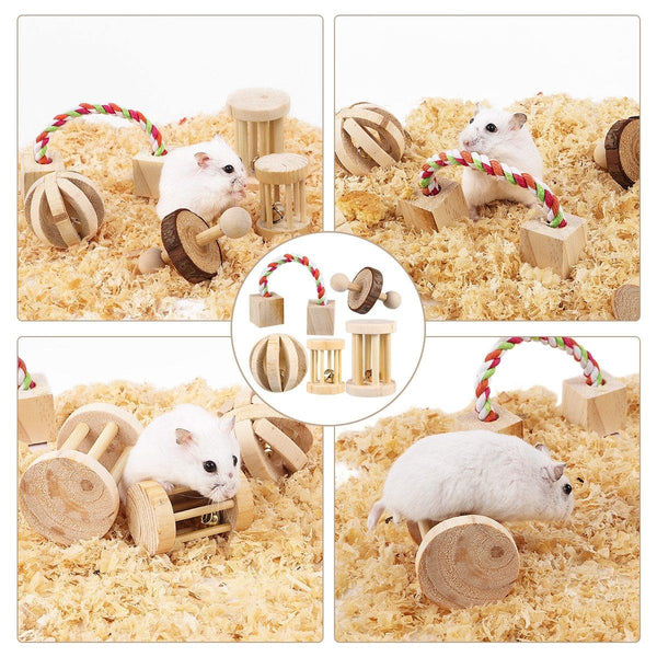 Giocattoli in legno per conigli, criceti, roditori e gatti (5 pezzi) - Vitafacile shop