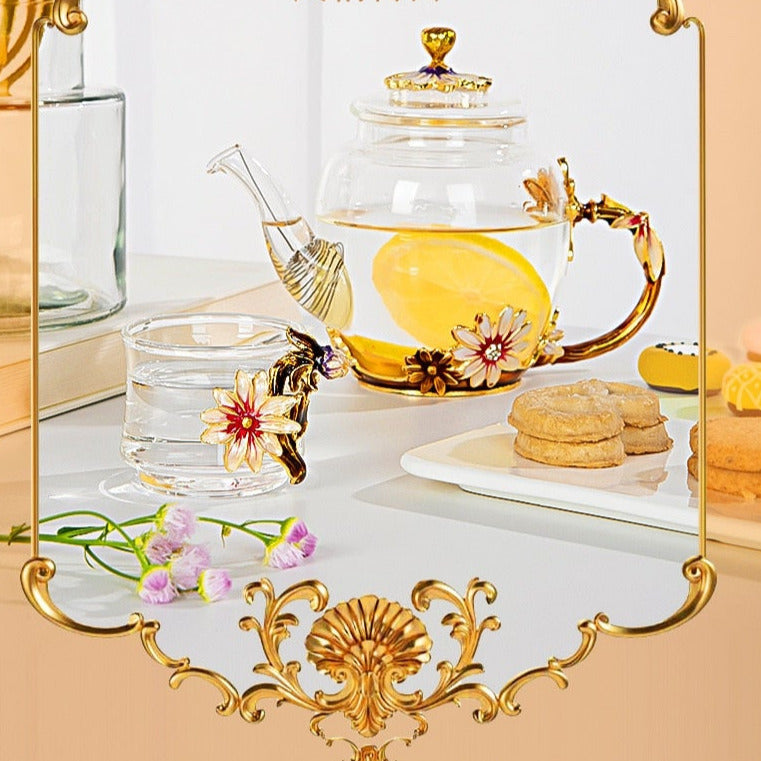 Bellissima ed elegante teiera in vetro con decorazione floreale di cla –  Vitafacile shop