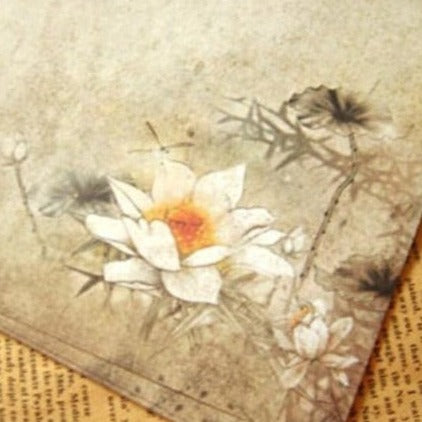 Carta da lettere vintage con motivi di fiori di loto