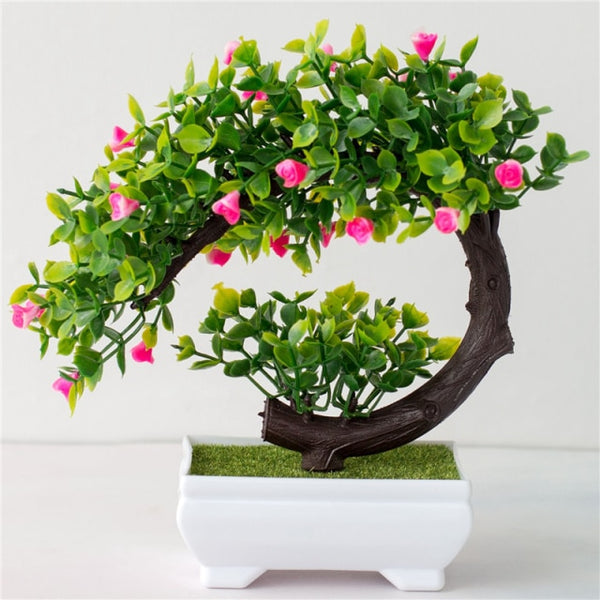 Piantine artificiali bonsai Pino giapponese fiori variopinti