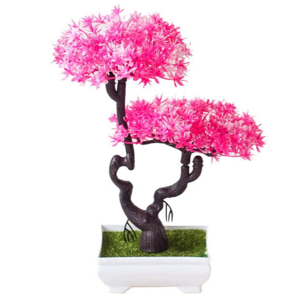 Piantine artificiali bonsai Pino giapponese fiori variopinti