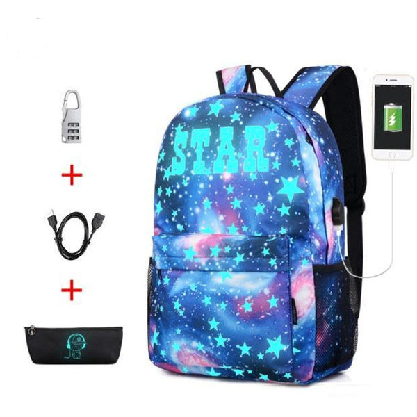 Zaino creativo Luminous School con porta ricarica USB, lucchetto e astuccio - Vitafacile shop