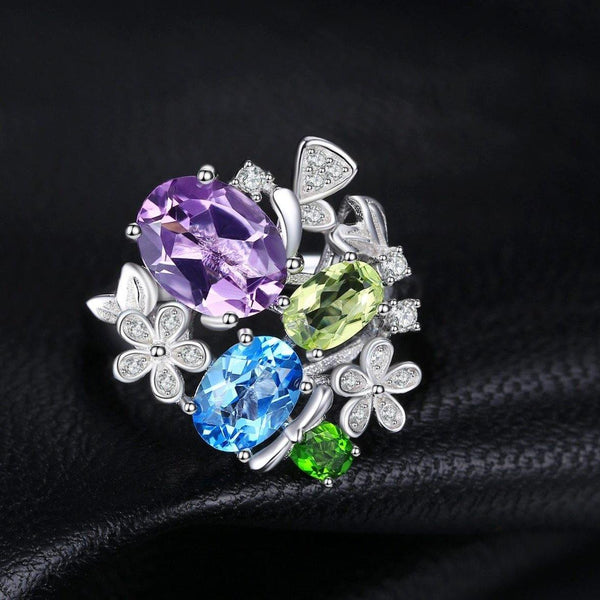 Gioielli in argento - Anello Fiore con pietre colorate - Vitafacile shop