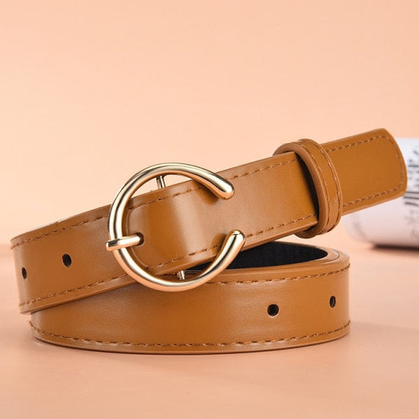Cintura donna in pelle di vacchetta –fibbia a forma di anello dorato