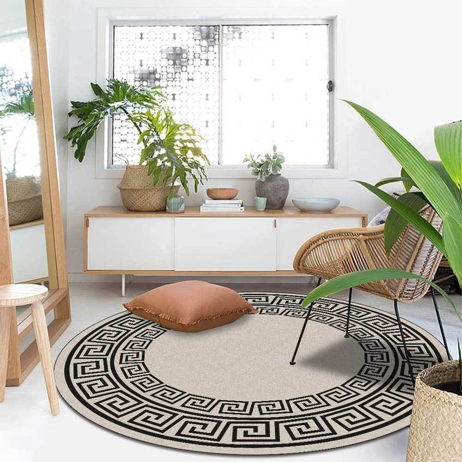 Tappeto rotondo stile greco geometrico per soggiorno – Vitafacile shop
