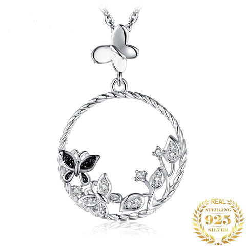 Collana donna in argento 925 con pendente “fiori e farfalle”