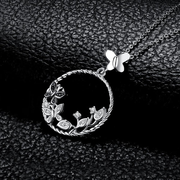 Collana donna in argento 925 con pendente “fiori e farfalle”