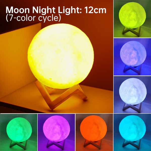Lampada Luna da notte LED a batteria con supporto - 7 colori - 8cm/12cm