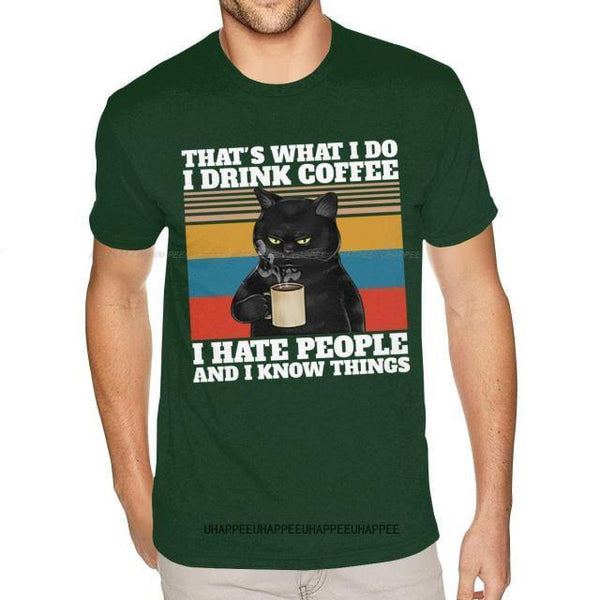 T-shirt maglietta divertente - Gatto "Ecco cosa faccio Bevo caffè Odio le persone e lo so" - Vitafacile shop