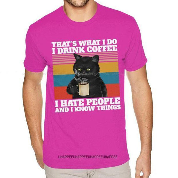 T-shirt maglietta divertente - Gatto "Ecco cosa faccio Bevo caffè Odio le persone e lo so" - Vitafacile shop