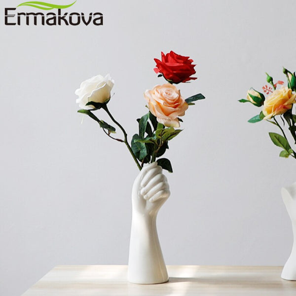 Vaso porta fiori a forma di mano in ceramica
