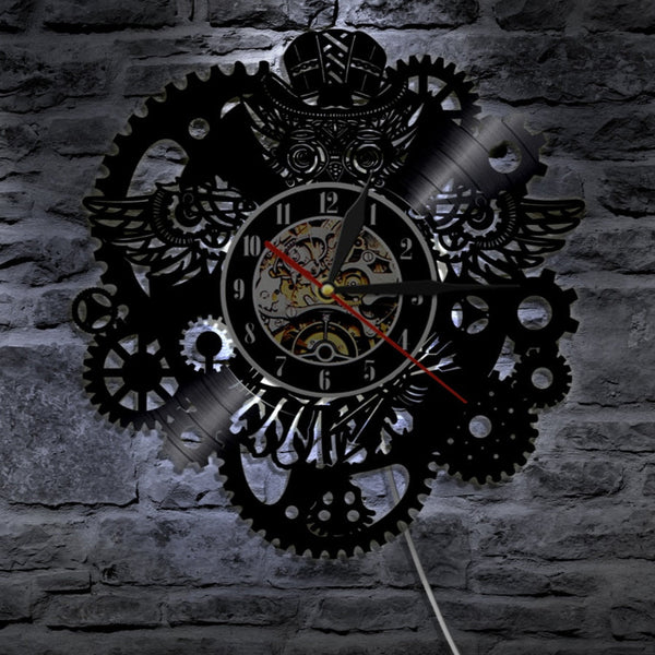 Orologio da parete steampunk LED con design a ingranaggi