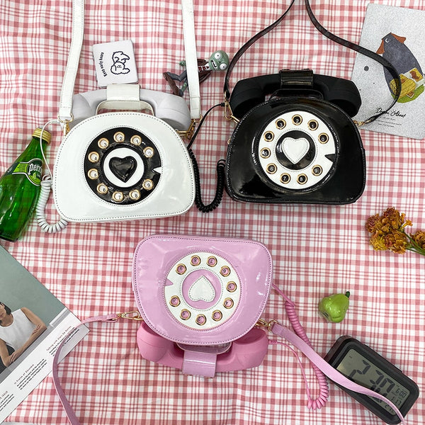 Borsa donna vintage modello telefono e cornetta