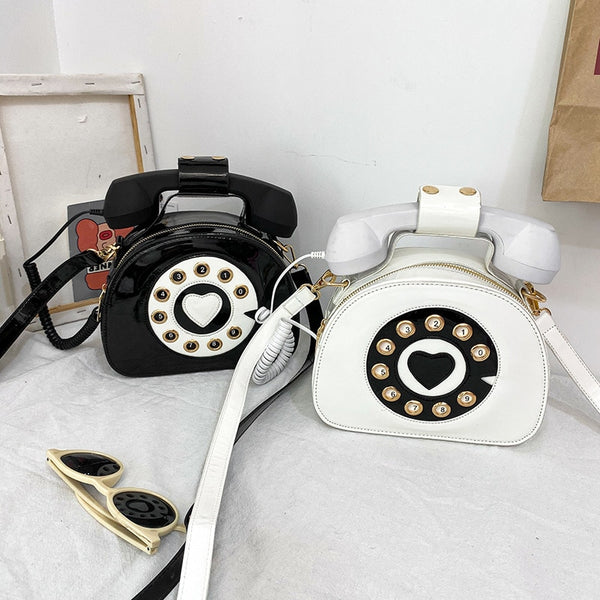 Borsa donna vintage modello telefono e cornetta