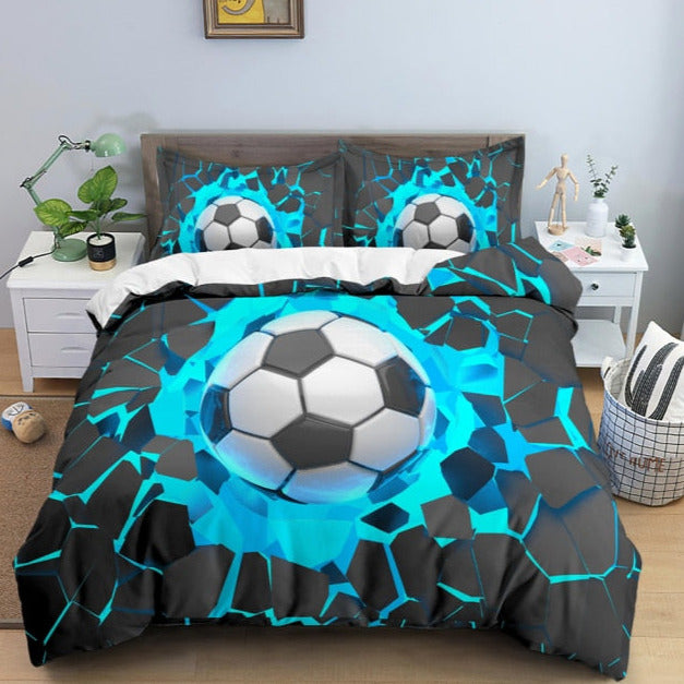 Set con copripiumini e federe per cuscini con stampa 3D di palloni da calcio