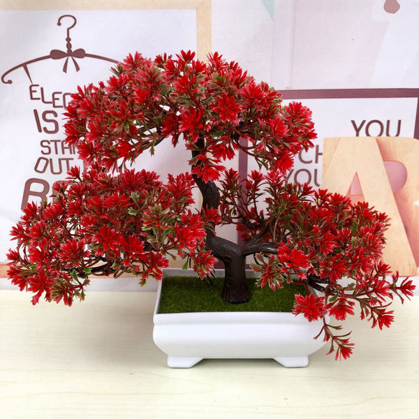 Piantine artificiali bonsai con vaso dai colori vividi