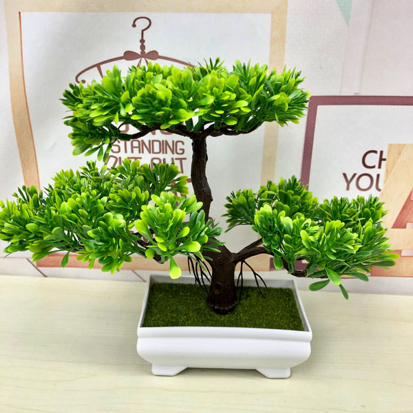 Piantine artificiali bonsai con vaso dai colori vividi
