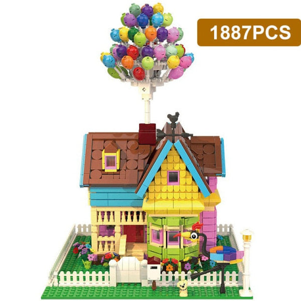 Casa in mattoncini con palloni volanti per bambini
