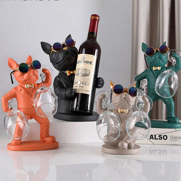 Statuetta decorativa a forma di french bulldog portabicchieri e bottiglie