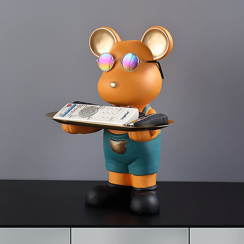 Decorazione casa - Simpatico orso colorato con gli occhiali e piattino integrato ornamento casa e scrivania