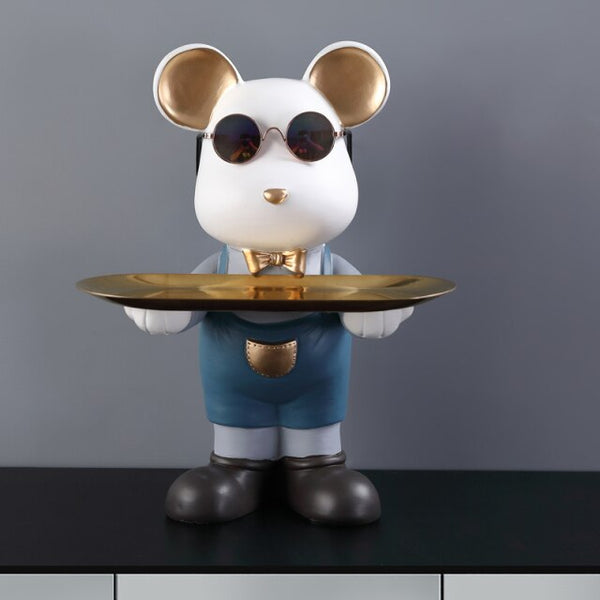 Decorazione casa - Simpatico orso colorato con gli occhiali e piattino integrato ornamento casa e scrivania