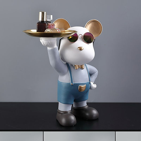 Decorazione casa - Simpatico topo con occhiali con piattino per soggiorno o scrivania idea regalo