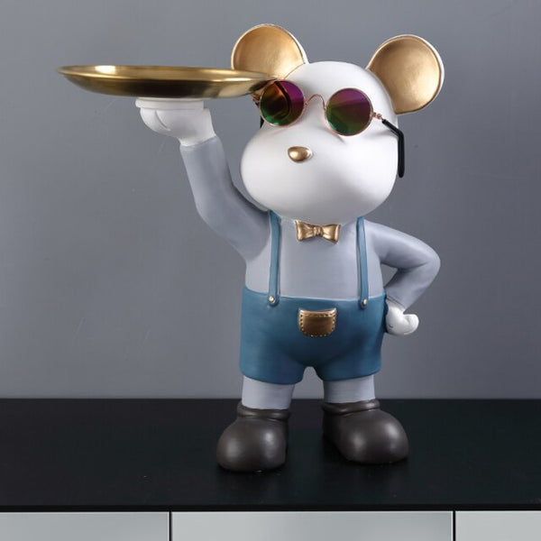 Decorazione casa - Simpatico topo con occhiali con piattino per soggiorno o scrivania idea regalo