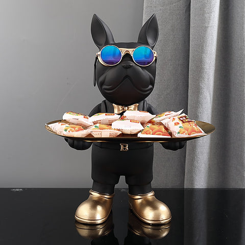 Decorazione Casa – Simpatico Bulldog – Ornamento per la tavola con piattino porta cibo