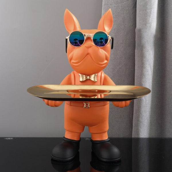 Decorazione Casa – Simpatico Bulldog – Ornamento per la tavola con piattino porta cibo