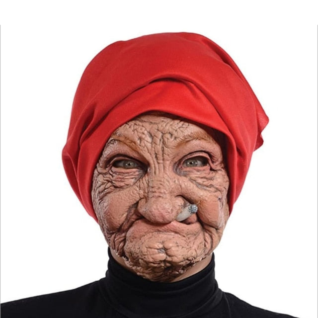 Maschera realistica nonna decrepita fumatrice