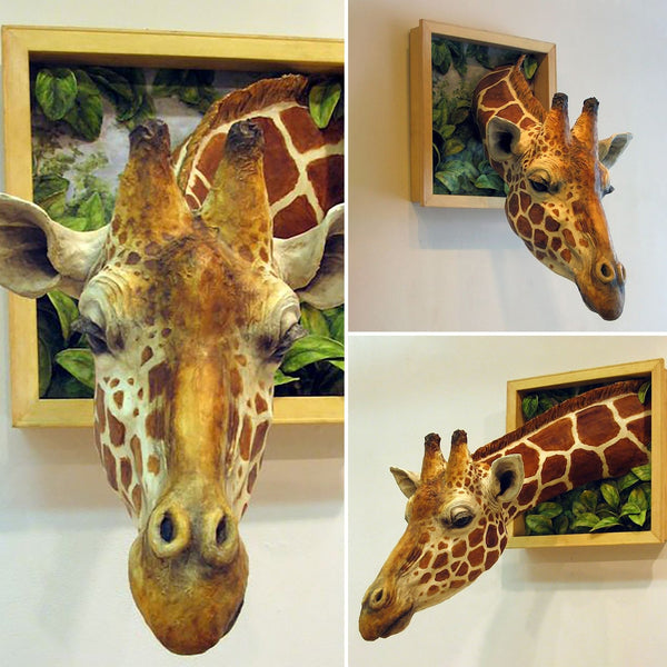 Decorazione a forma di testa di animale in 3D che esce dal muro
