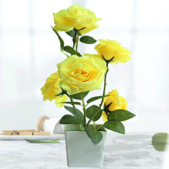 Piantina artificiale “bonsai rose dai colori vividi” con vaso
