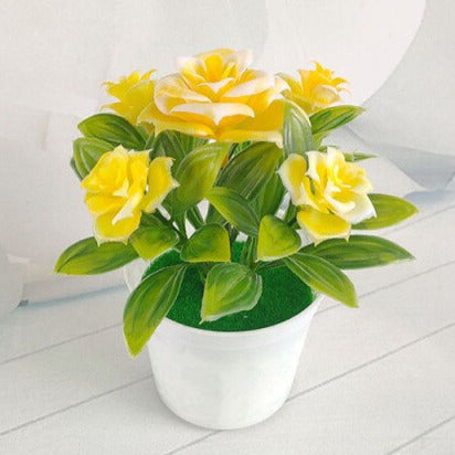 Piantina artificiale “bonsai rose dai colori vividi” con vaso