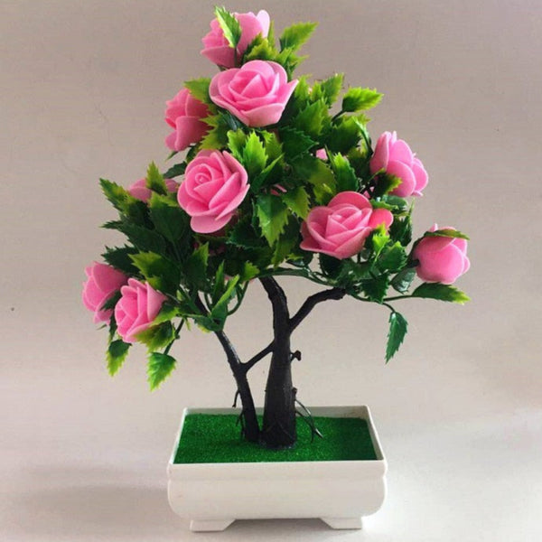 Piantina artificiale “bonsai rose multicolori” con vaso