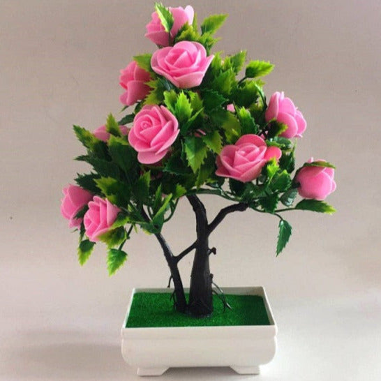 Piantina artificiale “bonsai rose multicolori” con vaso