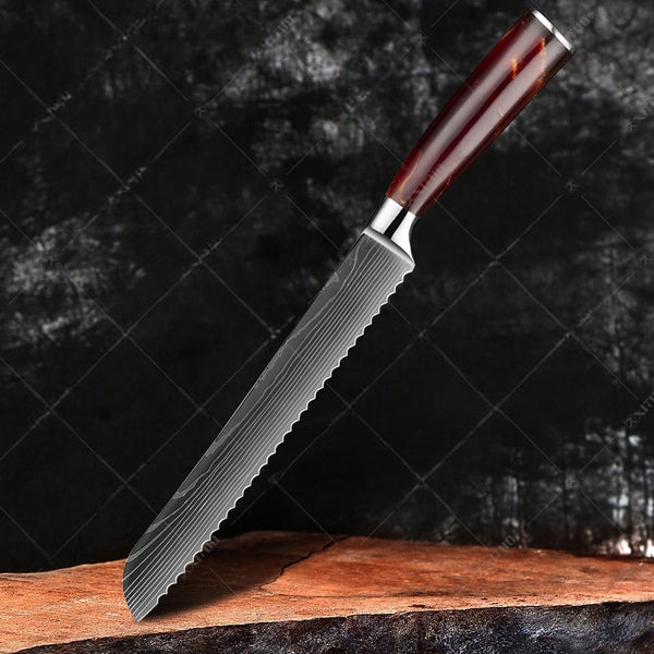 Set di coltelli da cucina giapponesi professionali con lama damascata